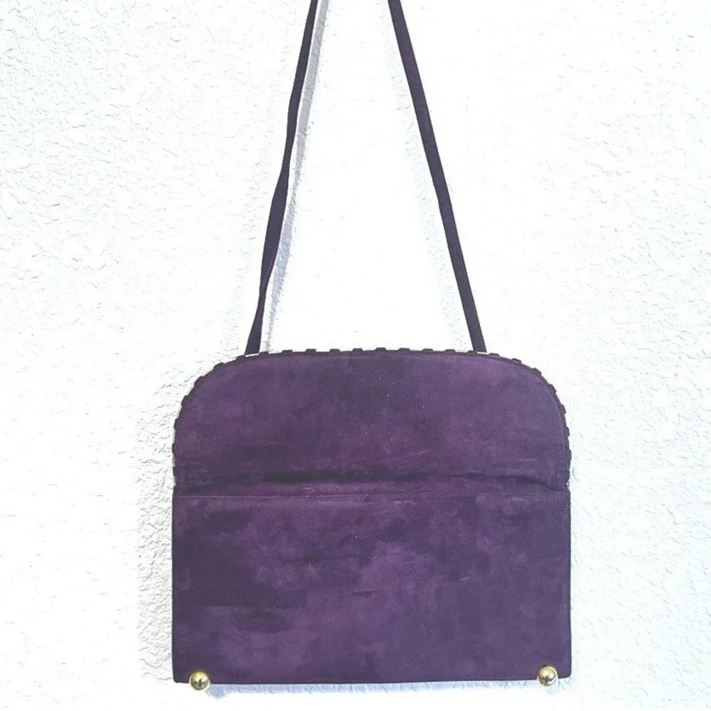 Vtg S Weitzman Spain Evening Clutch Shoulder Bag Purse Burgundy‎ Purple Suede